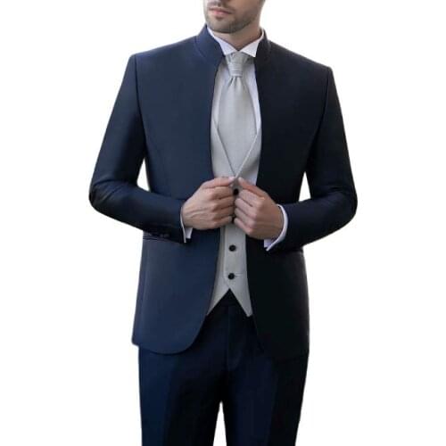 Navy Blue Groom Wear Slim Wedding Dress Business Suits Prom Party Suits costume homme mariage luxe 3 Pieces(Jacket+Vest+Pants)