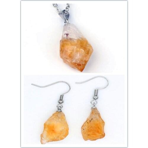Trendy-beads Popular Silver Plated Irregular Shape Natural Citrines Pendant Drop Earrings For Anniversary Jewelry Sets