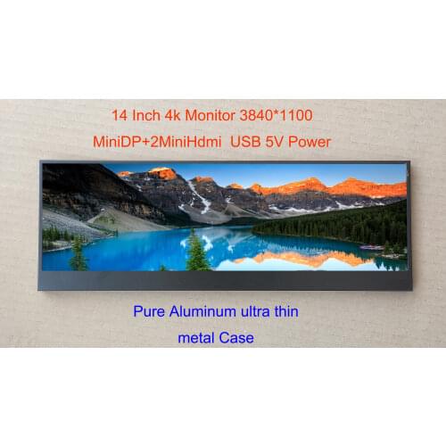 14 Inch LongStrip Display Case, Sub screen, Second Display, 4K Monitor 3840*1100 HDMI DP USB 5V IPS LCD Ultra Thin Aluminum Case