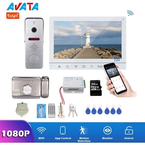 New TUYA 1080P 7 Inch Wireless Wifi Smart Video DoorPhone Intercom System With 1Monitor+1 Rainproof Doorbell Camera+1 Lock Set