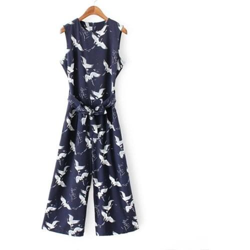 Spring summer womens bird print Jumpsuits & Rompers female sleeveless casual jumpsuits R926