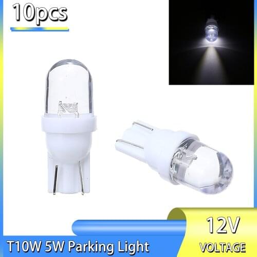 Mayitr 10pcs T10 5W Glass Base LED Car Xenon Bulb DC 12V Super White Auto Interior Parking Light for Car Lighting