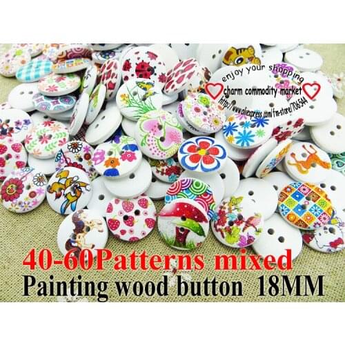 60PCS Flowers animals series painting wooden buttons 18MM sewing clothes boots coat accessory MCB-877