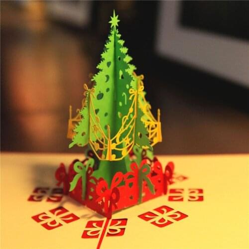 3D Laser Cut Handmade Carving Merry Christmas Tree Paper Invitation Greeting Cards PostCard Christmas Decor Party Gift Souvenir