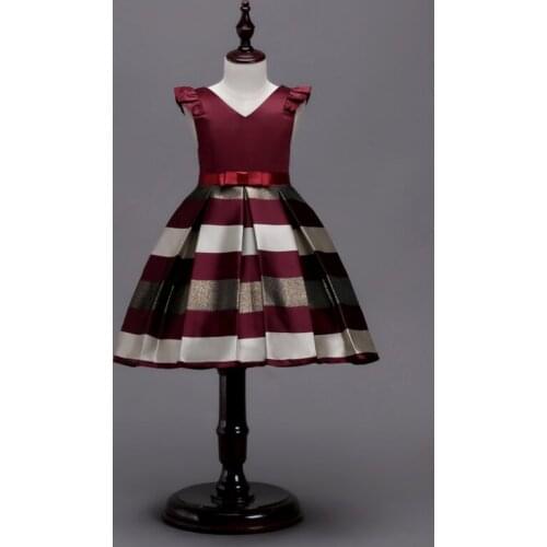 2-9T Children Kids Baby Girls Princess Bowknot Striped Ball Gown Formal Pageant Party Dresses