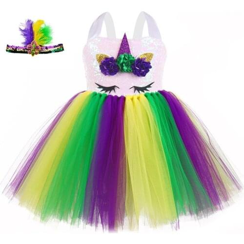 Mermaid Unicorn Costume For Girls Halloween Birthday Party Dress Up Sequins Flowers Kids Girls Unicorn Tutu Dress With Headband