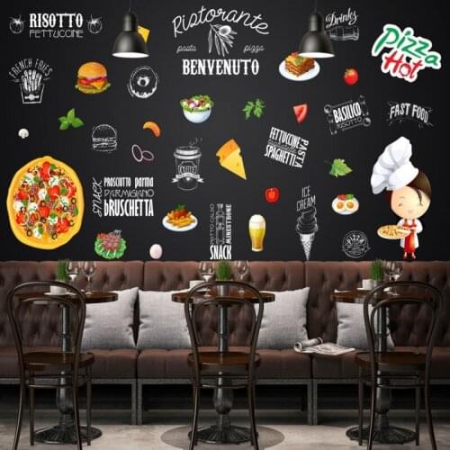 Dropship Colomac Restaurant Wallpaper Western Restaurant Pizza Cooking Shop Black Wallpaper Wall Mural Papel Decorativo Pared