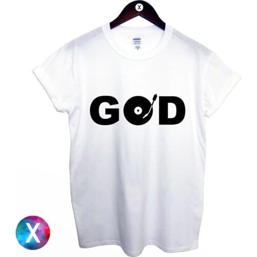 GOD IS A DJ VINYL PRINTED WHITE T SHIRT MENS TEE HOUSE MUSIC DANCE RAVE IBIZA TShirt Tee Shirt Unisex More Size and Colors-A434