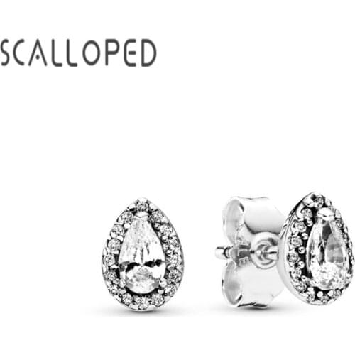 SCALLOPED Fashion Classic AAA Zircon Pear Studs Earrings for Women Rose Gold Plated Brand Minimalist Design Fine Jewelry