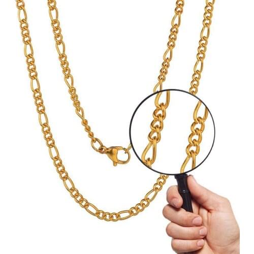 MxGxFam ( 60 cm x 3 mm ) 316L Titanium steel 3 Short 1 Long Link Necklaces For Women Men Fashion Jewelry Gold Color