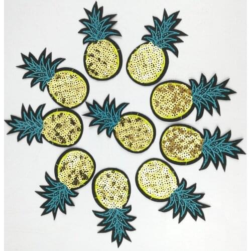 10Pcs Sequins Patch Pineapple DIY Clothes Patches for Clothing Sew-on Embroidered Patch Motif Beaded Applique Deal Crafts BT067