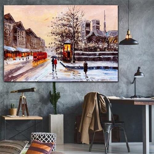 Wall Art Canvas Painting Photo Print Poster Abstract Colorful Oil Painting City Street View Home Decoration Painting Living Room