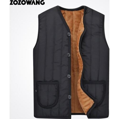 ZOZOWANG 2019 new plus size winter jacket vest men solid casual single breasted fashion keep warm brushed waist coat men