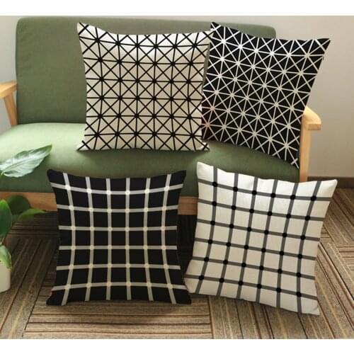 Black Stripes Geometric Style Cotton Linen Cushion Throw Pillows Meter Lattice Home Decoration Sofa Chair Pillowcase 45*45cm
