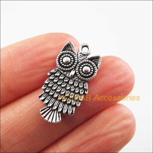 16 New Animal Charms Tibetan Silver Color Owl Birds Pendants 12.5x25mm
