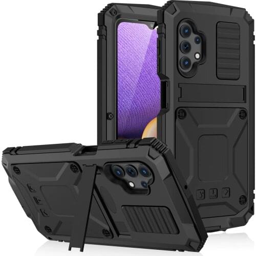 Shockproof Kickstand Phone Case Aluminum Metal+Silicone+Glass Cover On For Samsung Galaxy A32 2021 4G 5G A 32 64/128 GB Global