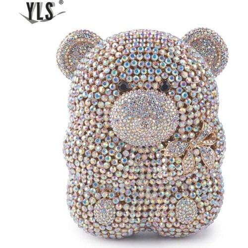 Luxury 3D Bear Shape Women Crystal Evening Clutch Bling Silver Gold Ladies Dinner Party Bag Diamond Purse Formal Occasion