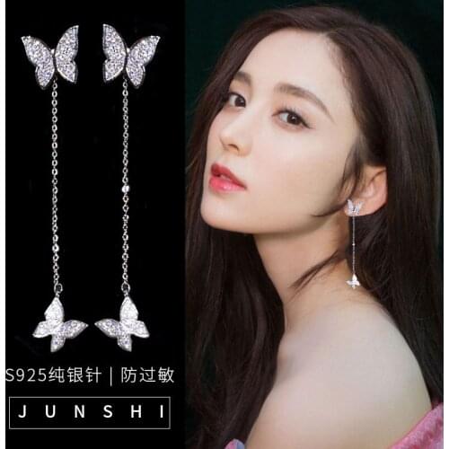 925 Sterling Silver Earrings For Women Dazzling Micro CZ Zircon Butterfly Tassel Earrings oorbellen