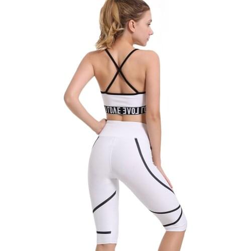 Jogging Sports Top Women Biker Shorts 2 Piece Set Fitness Crop Top Bra Summer Kit Running Sexy Clothing Ladies Tracksuit White