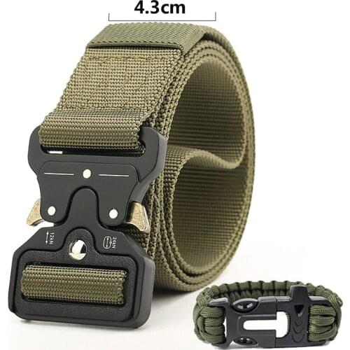 Tactical belt, nylon military, metal buckle adjustable heavy belt, parachute rope, emergency life-saving waist rope, width 4.5CM