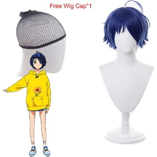 Wonder Egg Priority Ai Ohto Cosplay Wig Dark Blue Short Triangular Hair Clip Heat Resistant Synthetic Hair Men Women Party Wig