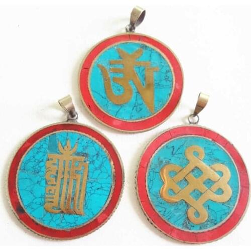 TBP607 Tibetan Big Round Amulet Pendants for Man Kalachakra Endless Knots OM