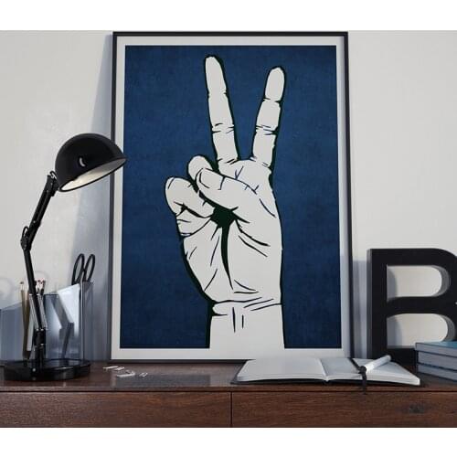 Street Graffiti Art Peace Sign Canvas Paintings Vintage Blue Colour Peace V Sign Poster Prints Peace Sign Wall Art Home Decor
