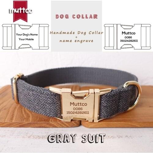 Engraving MUTTCO unique dog collarGRAY SUIT convenient to walk the dog leash accessory for small medium large dog 5 size UDC120J
