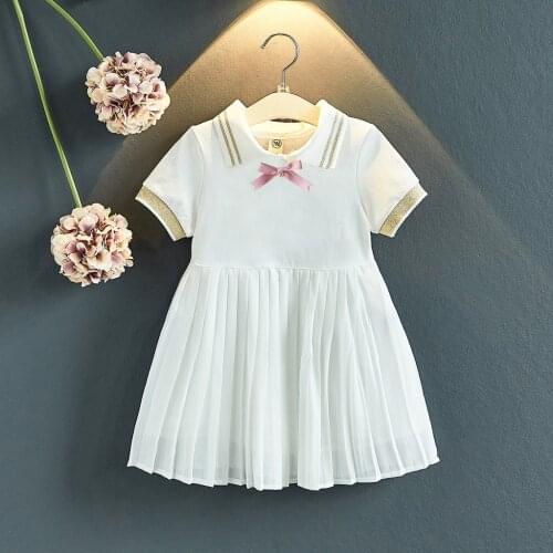 #VW Short Sleeve Bowknot Dress Summer Turn-down Collar Preppy Style Girls A-line Dress Cute Princess Dress Clothes robe fille