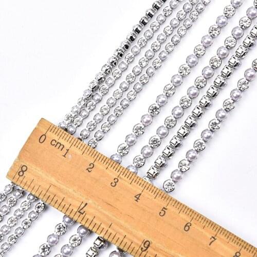 3Mm 4Mm Pearl Rhinestone Cup Chain Fashion Diy Collar Apparel Trim Manual Crystal Wedding Decoration For Dress Shoes Accessories