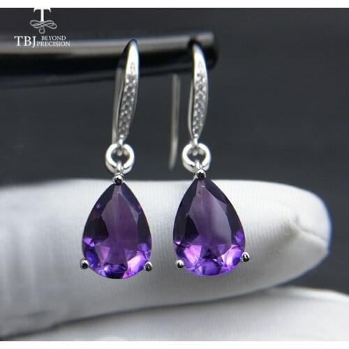 TBJ,Water Drop 6ct Genuine african amethyst gemstone Dangle hook Earrings Pure 925 Sterling Silver Fine Jewelry For Women