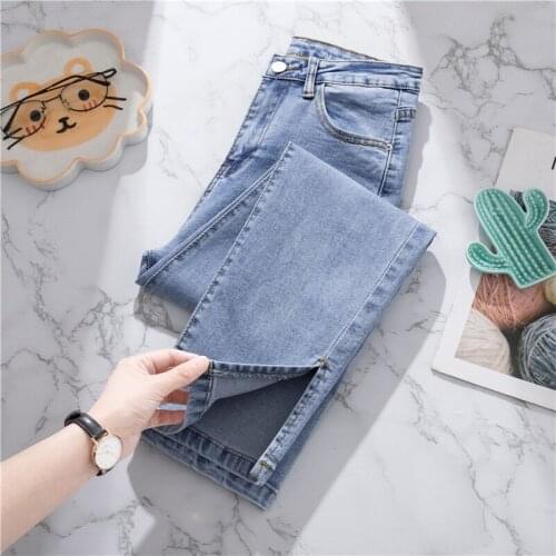 Bule Jeans Woman Summer 2021 Spring Slim Tight Women Slit Jeans Female Trousers Pants Thin High Waist Loose Casual