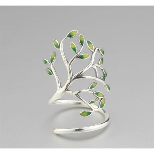 MloveAcc Vintage 925 Sterling Silver Finger Party Rings for Women Handmade Jewelry Tree Shape Bague Silver Wedding Ring