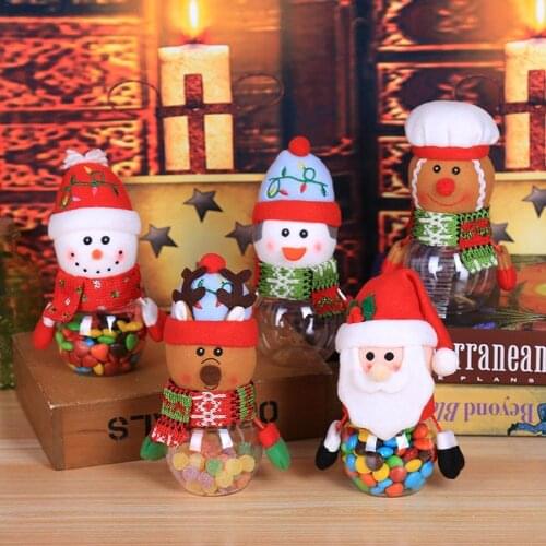 1Pcs Plastic Candy Jar Christmas Gift Boxes Old Snowman Penguin Transparent Candy Cans Elk Decoration Children Gifts Ornaments