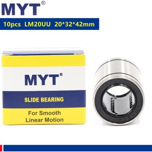 10pcs MYT high precision LM20UU 20mm linear bushing CNC Linear ball Bearings for Rods Linear Rail Linear Shaft parts 20*32*42mm