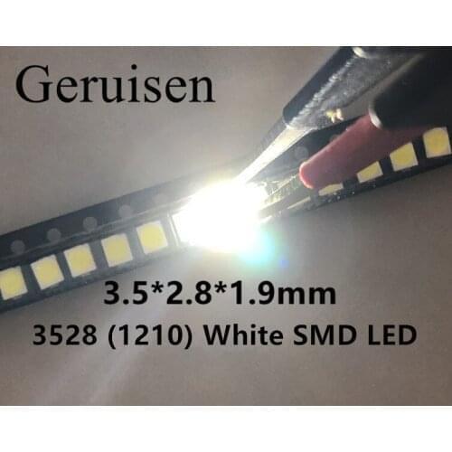 1210 white 3528 SMD LED bright white light-emitting diodes 5000-7000k 6-7lm 2000-2200mcd 2.8-3.6v 3528 Cool white 50PCS