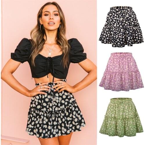 2021 American Womens Floral Skirts Short Daisy Printed Pleated Mini Skirt Young Womens Summer Dress Sweet Grils BSQ187