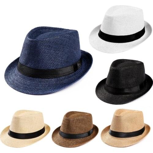 2021Unisex Trilby Gangster Cap Beach Sun Straw Hat Band Sunhat hats hat