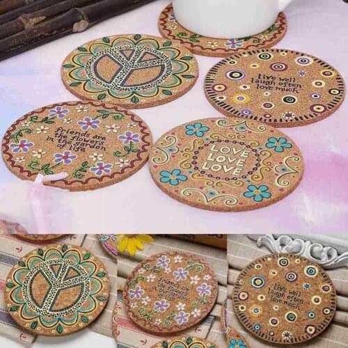 4PCS Colorful Round Cork Coaster Coffee Drink Tea Cup Creative Decoration Mat Table Placemat Party Mat K4H8