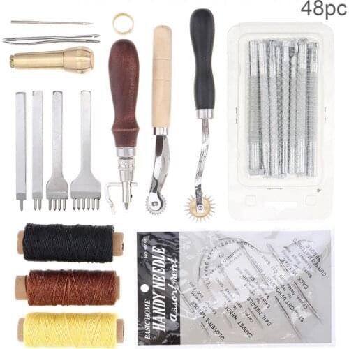 48pcs/set DIY Leather Craft Handmade Sewing Stitching Punch Carving Work Kit Set Saddle Groover Leather Craft Kit Practical