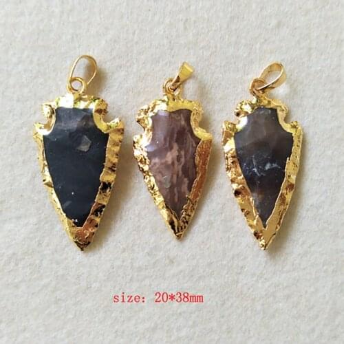 5 pcs Natural stone Carved Arrowhead Druzy Pendant,Gold color Rough Bead Gems Necklace Jewelry Making P229