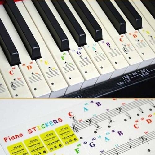 54/61/88 Color Transparent Piano Keyboard Stickers Electronic Keyboard Key Piano Stave Note Sticker Symbol for White Keys