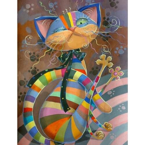 5D DIY Diamond Painting Cartoon Cat Colorful Cat Full Drill Diamond Embroidery Cross Stitch Mosaic Rhinestone Home Decor Gifts