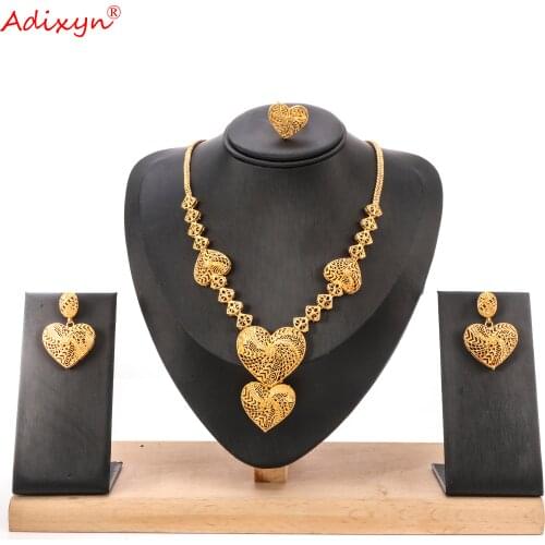 Adixyn New Arrival Heart Earrings/Necklace/Ring for Women African Dubai Jewelry Wedding Party Accessories