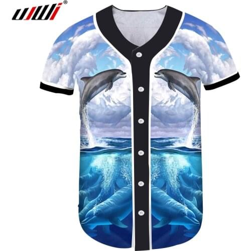 UJWI 3D Dolphin Graphics Baseball Uniform Blue Sea Fashion Casual Sports Baseball Clothes Man Oversized Sports Jacket Dropship