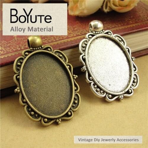BoYuTe (30 Pieces/Lot) 25*18MM Cabochon Bese Vintage Style Antique Bronze Silver Plated Tray Pendant Bezel for Jewelry Makings