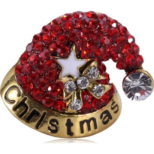 CINDY XIANG New Fashion Letters Christmas Brooches Cute Rhinestone Hat Metal Pins Badges Brooch Kids New Year Christmas Gifts
