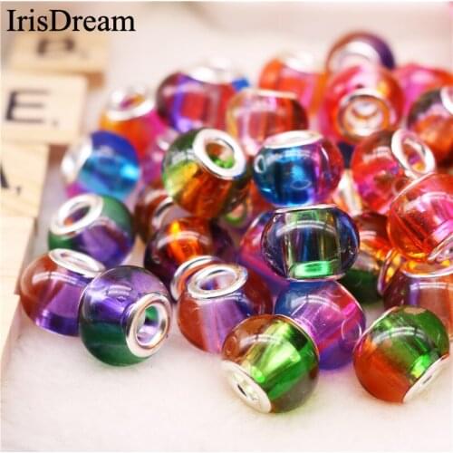 10PCS 16MM Big Round Rainbow Color Glass Crystal Spacer Murano Beads Charms Fit For Pandora Bracelet Oysters Pearls