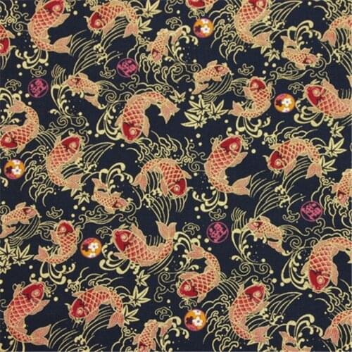 CF835 Blue Goldenfish Printed Thick Cotton Fabric Chinese Style Dress/Table Cloth/Curtain/Clothes DIY Sewing Patchwork Materials