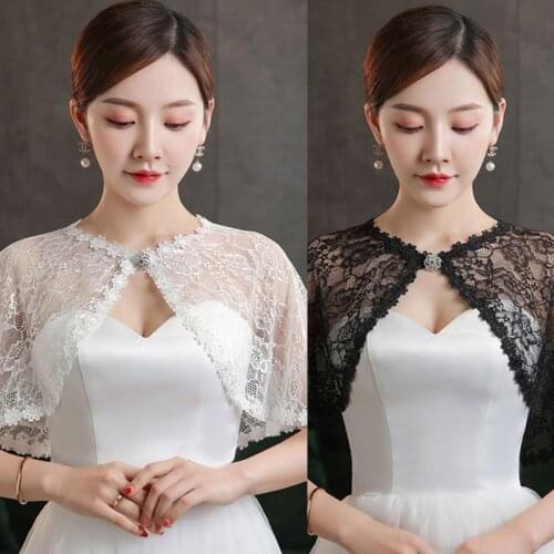 Black White Short Lace Shawl Lolita Cloak for Women Girls Dress Elegant Wedding Clothing Fashion Shawl